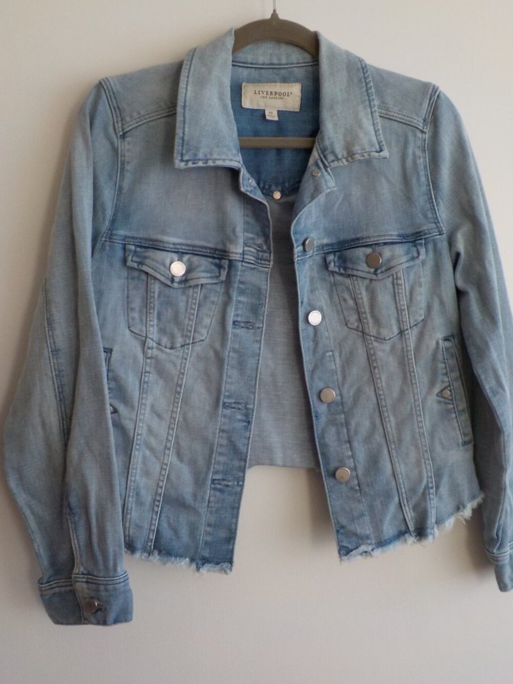 Liverpool Denim Jacket - X-Small - Front Button Raw Hem Blue Faded Denim (2493)
